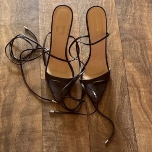 Pointed Lace-Up Women's Sandals in Dark Brown